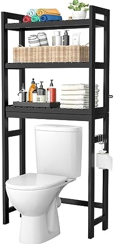 Homykic Over The Toilet Storage, 3-Tier Bamboo Bathroom Shelf, Black by Homykic