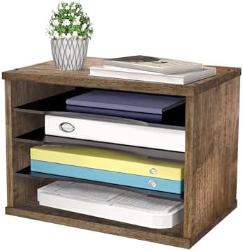 J JACKCUBE DESIGN Rustic Wood Desk Organizer 4 Compartment Paper File Holder for Home and Office, Document Storage, File sorter, Mail and Letter Tray- MK560A by JACKCUBEDESIGN