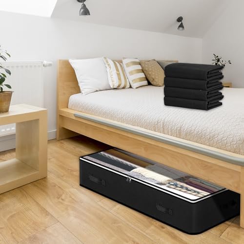 4 Pack Under bed Storage Containers, 90L Large Capacity Bedroom Closet Organizers and Storage Bins Foldable Underbed Storage Bags for Clothes, Blanket, Towels, Comforter, Sweaters, Linen Sheet - Black - Image 3