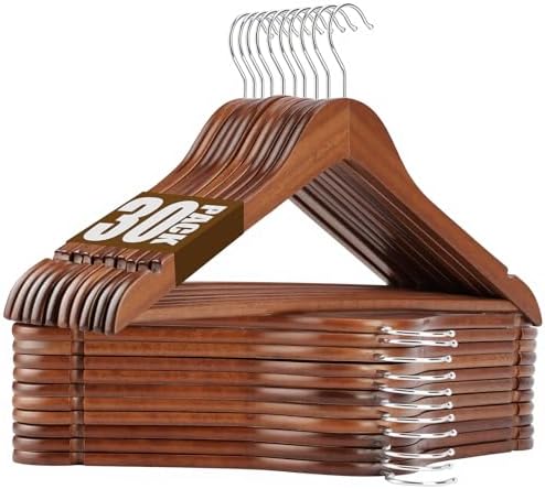 Wooden Hangers 30 Pack Solid Wood Hangers,Heavy Duty Coat Hangers for Closet, Wooden Clothes Hangers for Suits, Shirts, Pants, Jackets(Walnut) by Uinicor