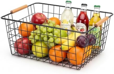 4 Pack Black Large Wire Baskets for Organization Metal Wire Food Storage Basket Organizer with Wooden Handles for Organizing Kitchen Cabinets - Image 7