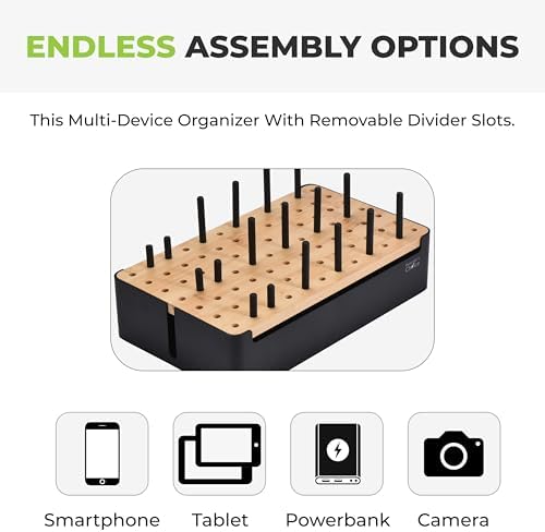 Prosumer's Choice Bamboo Charging Station for Multiple Devices - Wood Device Dock, Organizer Suitable Apple & Android Cell Phone, Tablet, iPad Cables Not Included, Metal & Bamboo Black - Image 5