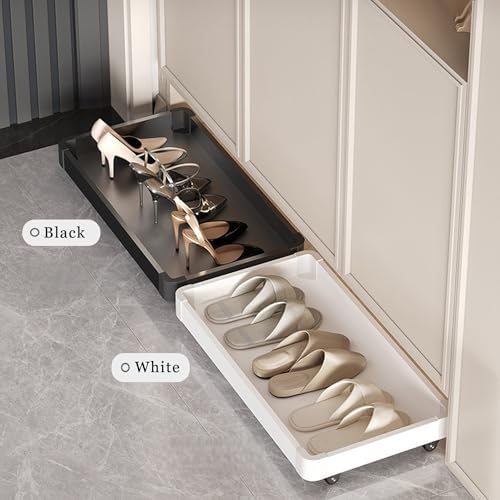 Rolling Under Cabinet Shoe Tray with Casters,Shoe Organizer for Entryway & Mudroom, Pull Out Sliding Under-Desk Boot Rack, Fits Clearance Space(Black,L26xD12.2in) - Image 3