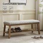VKNOW Entryway Bench, Storage Shoe Bench with Rubberwood Legs, Beige - Image 4