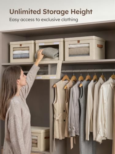 Homsorout Medium Fabric Storage bins - Collapsible Storage Bins with Open Window, 4 Pack Closet Baskets for Shelves, Stackable Decorative Boxes for Home, Dorm, Beige, 13.7"x 9.8" x 9.8" - Image 2