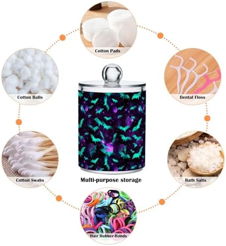 4 Pack Qtip Holder Dispenser with Lids, Colorful Gothic Bats Plastic Storage Containers,Bathroom Canisters Organizer for Cotton Ball, Cotton Swab, Cotton Round Pads, Floss 21216735 - Image 3