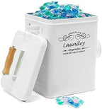 SSTATES Laundry Room Organization Set, Metal Laundry Detergent Pods Container and Dryer Sheet Holder with Lid, Laundry Powder Storage Bin with Scoop for Farmhouse Decor, (2 Pack, White) - Image 4