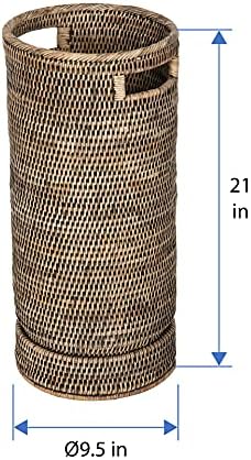 Kouboo La Jolla Round Rattan Umbrella Stand with Water Catch Black-Wash - Image 5