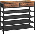 usikey Shoe Rack, 5 Tier Shoe Storage Organizer with 2 Drawers, Metal Shoe Shelf for 16-20 Pairs of Shoes, with 4 Oxford Fabric Shelves and Wooden Top, Shoe Stand for Closet, Entryway, Rustic Brown by USIKEY