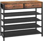 usikey Shoe Rack, 5 Tier Shoe Storage Organizer with 2 Drawers, Metal Shoe Shelf for 16-20 Pairs of Shoes, with 4 Oxford Fabric Shelves and Wooden Top, Shoe Stand for Closet, Entryway, Rustic Brown by USIKEY