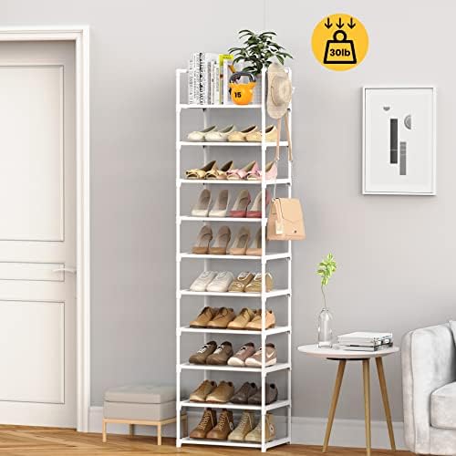 Metal Shoe Rack Organizer 10 Tiers, 20-24 Pairs Narrow Tall Shoe Racks for Closets Entryway - Vertical Boots Organizer Storage - Sturdy Shoe Shelf Cabinet White - Image 2