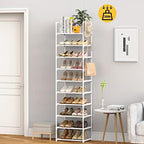 Metal Shoe Rack Organizer 10 Tiers, 20-24 Pairs Narrow Tall Shoe Racks for Closets Entryway - Vertical Boots Organizer Storage - Sturdy Shoe Shelf Cabinet White - Image 2