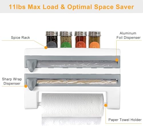 Magnetic Plastic Wrap Dispenser with Cutter Refillable Aluminum Tin Foil and Plastic Wrap Organizer for Kitchen Kitchen Roll Dispenser Grey - Image 7