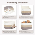 ECDYQXVU 15x10x9 Woven Cotton Rope Storage Basket, Leather Handles 2 Pack - Image 3