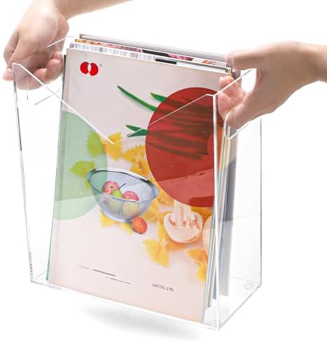 Noamus Acrylic Magazine Holder, Newspaper Stand Organizer with Handles, Anti-Slip Clear File Rack, Modern Book Basket Box, Mail Storage Bin Space Saver for Home Office Bathroom Bedroom Living Room - Image 5