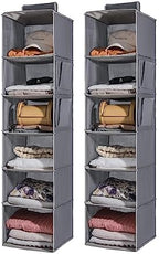 2 Packs Hanging Closet Organizer Storage, 6-Shelf Hanging Shelves for Closet, Closet Clothes Organizer and Storage with Side Pockets, Grey by WelcometoYRCBEHFU