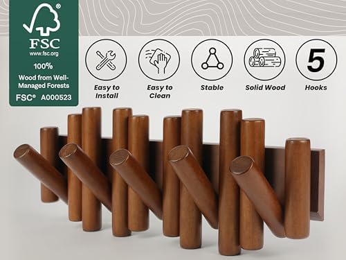Wall Coat Rack - Wall Mounted Coats Rack - Coat Hanger Wall Mount Coat Racks - entryway Hooks Rack - Coat Rack Wall Key Holder - Wooden Coat Rack Walls Mount - Key Hooks for Walls Key Holder - Image 3