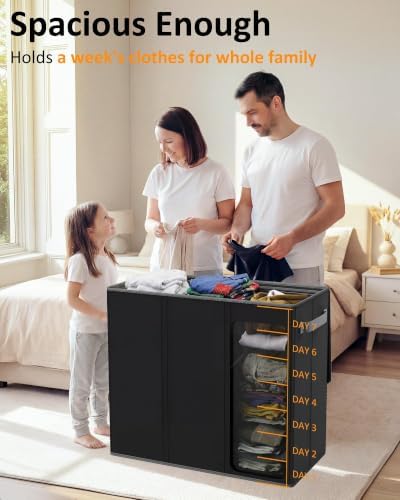 Optish 180L Laundry Hamper 3 Section, Large Hamper with Mesh Bags & Lid - Image 4