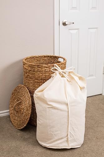 BIRDROCK HOME Round Laundry Hamper with Lid and Liner, Natural, 14.5”x26.5” - Image 7