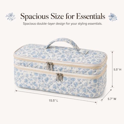 Quilted Hair Tools Travel Bag, Double-Layer Carrying Case for Hair Styler & Attachments, Cute Portable Organizer with Handle for Hair Dryer Storage at Home or Travel - Image 3