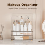 Makeup Organizer Countertop Vanity with Transparent Lid Drawers Waterproof Dustproof Cosmetic Skincare Bathroom Storage Gift for Women Teens Girls (Clear Whtie) - Image 2