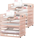 Daltack 6-Tier Paper Organizer for Desk with Handle, Rose Gold, 2 Pack by DALTACK