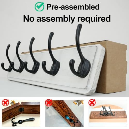 WEBI Coat Rack Wall Mount,Coat Hanger Wall,16" Hole to Hole,Coat Hooks Wall Mounted,Hook Rack Rail,5 Hooks for Hanging Coats,Hats,Jacket,Clothes,Entryway,Black/White - Image 6