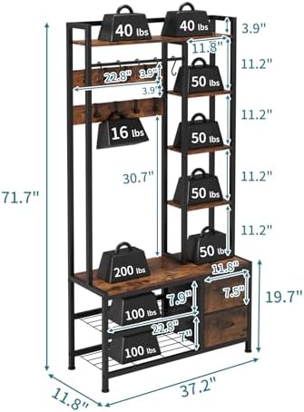LUMTOK Hall Tree with Bench & Shoes Storage,Entryway Coat Rack with Drawers - Image 2