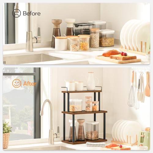 HOOBRO Kitchen Countertop Organizer, Moveable Corner Shelf, Desktop Storage Organizer for Countertop, Office Desk, Living Room, Rustic Brown and Black BF02TL01 - Image 4