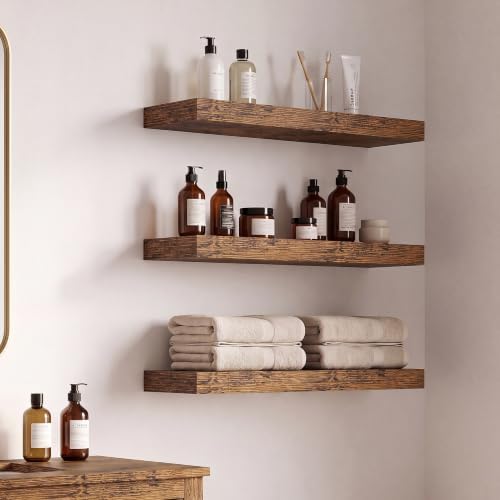 16inch Floating Shelves for Bathroom, 6.7" Deep Wall Shelves, Set of 3 - Image 4