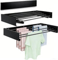Wall Mounted Laundry Drying Rack, Carbon Steel Foldable & Retractable Clothes Drying Rack, Space Saving Adjustable Towel Holder for Bathroom, Laundry, Small Spaces (1, Black, 50cm) by Unknown