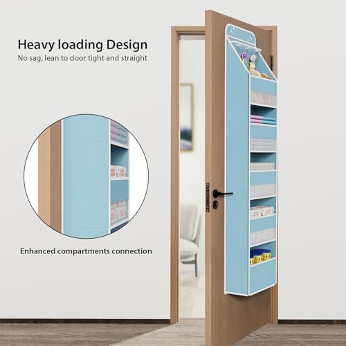 Univivi Fabric Over Door Hanging Organizer for Baby Nursery, Blue, 6-Shelf - Image 2
