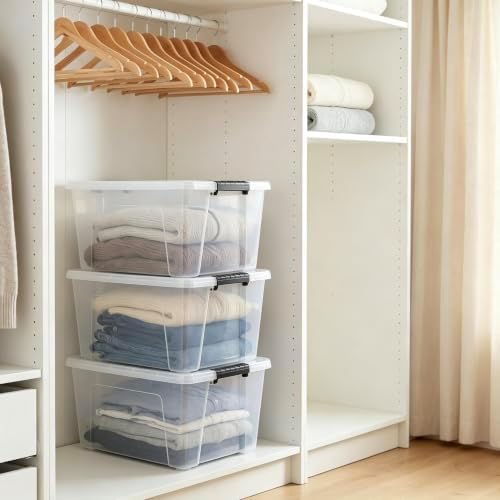 53 Quart Clear Plastic Storage Bins with Lids, Stackable Portable Lidded Storage Containers, Durable Totes for Home, Bedroom, Garage & Closet Organization - Image 2