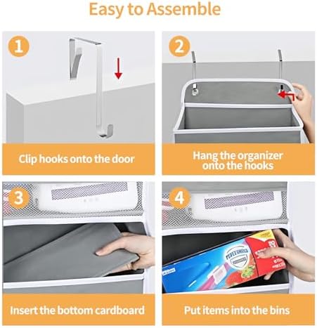 Over the Door Organizer, Door Storage Organizer with Large Capacity Pockets, Hanging Shelves for Bedroom, Closet, Dorm, Pantry (Grey, 5-Tier) - Image 6
