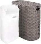 Seville Classics Premium Handwoven Portable Laundry Bin Basket with Carrying Handles, Household Storage for Clothes, Linens, Sheets, Gray, Oval Hamper - Image 5