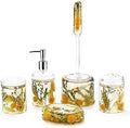 Locco Decor 5 Pieces Acrylic Liquid 4D Floating Motion Bathroom Vanity Accessory Set Garden Botanic Spring Plants Toothbrush Holder, Tumbler, Soap Dispenser, Soap Dish, Toiletbrush Holder Set by LoccoDecor