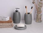 Clasin Home Grey Bathroom Accessories Set 3 PC, Resin Sandstone Look Soap Dispenser, Toothbrush Cup, Soap Dish, Bathroom Soap Dispenser Set for Home Decor and Kitchen - Image 4