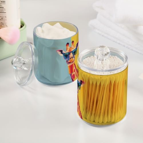 Fustylead 4 Pack Cute Giraffe in Sunglasses Drinking Juice Qtip Holder Dispensers for Cotton Swab, Ball, Round Pads, Floss, Plastic Apothecary Jar Set for Bathroom Canister Storage - Image 4