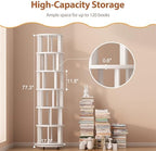 Muwuele 6 Tier Solid Wood Rotating Bookshelf Tower on Wheels, White - Image 2
