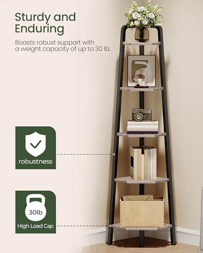 CHOEZON Corner Shelf, 5-Tier Ladder Corner Shelf, Ladder Bookshelf, 59.6" Tall Vertical Display Stand, Metal Frame Bookshelf, for Living Room, Bedroom, Kitchen, Greige and Black TCJ20BG - Image 6