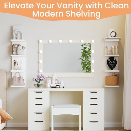 upsimples 4-Tier Floating Wall Shelf, White Vertical Vanity Decor Shelves - Image 4