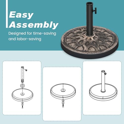 Tangkula 30 lbs Heavy Duty Umbrella Base, Round Parasol Holder with Adjustable Knob for Φ1.5-Φ1.9 Pole, Resin Umbrella Stand with Decorative Pattern, Easy Setup - Image 6