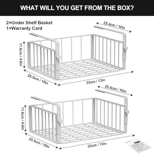 AmonHouseware 2Pack Under Shelf Basket Storage,Adjustable Hanging,White - Image 6