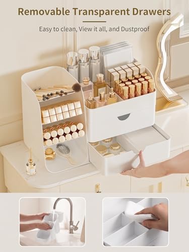 Booklov Small Makeup Organizer for Vanity Countertop, White - Image 5
