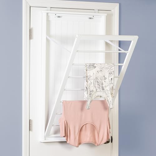 Honey-Can-Do Wall-Mount Wooden Clothes Drying Rack, 30 lb, White - Image 4
