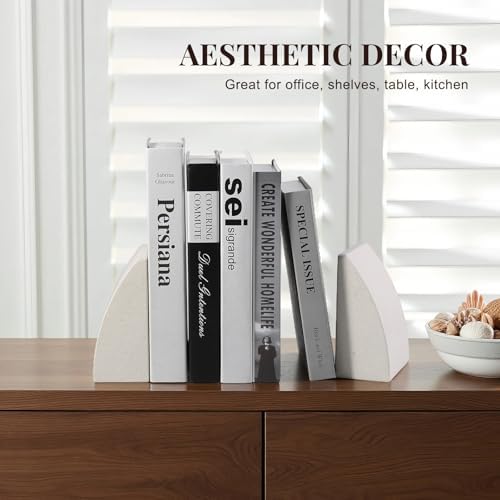 Koville Marble Bookends for Shelves, Large Bookends for Heavy Books, Natural Stone Book Stopper for Books CD Movies, Aesthetic Decorative Book Ends (Sail-Beige) - Image 7