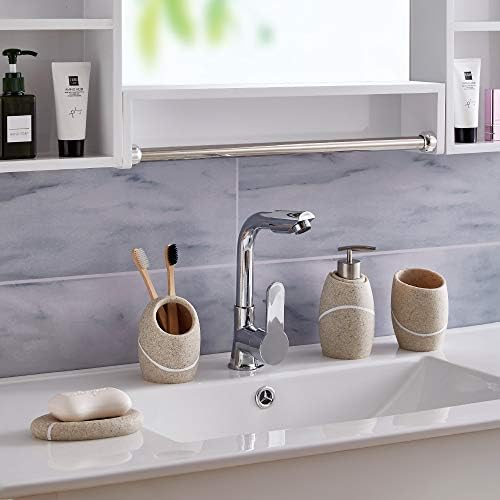 ZCCZ Bathroom Accessories Set 4 Pcs, Décor Bathroom Vanity Countertop Accessory Set with Soap Dispenser, Toothbrush Holder, Bathroom Tumbler and Soap Dish, Caramel Sandstone - Image 2