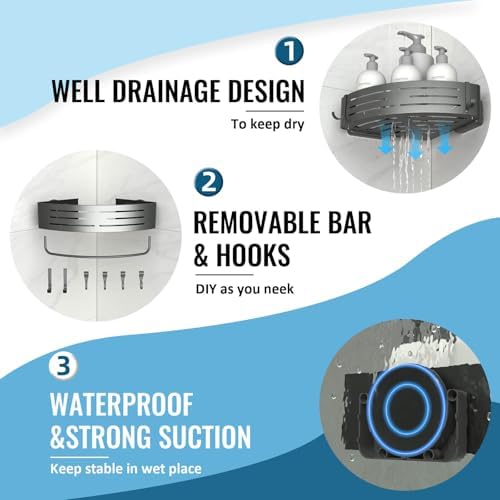 Onemake Corner Shower Caddy with Suction Cups, 2-Pack Shelves for Bathroom - Image 4
