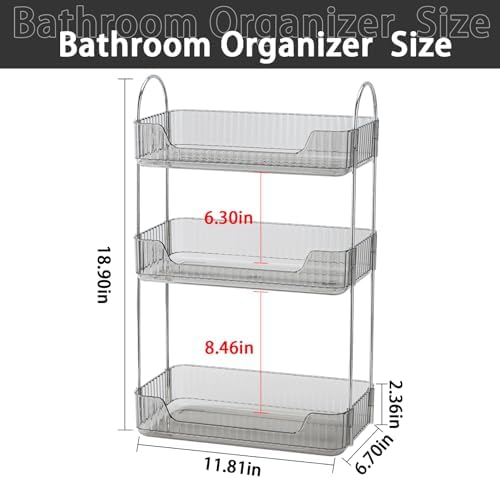 shuang qing 3 Tier Bathroom Counter Organizer Countertop Storage, Cosmetics Skincare Shelf Organizer, Makeup Organizer Perfume for Dresser Vanity Tray, Spice Rack Organizer for Kitchen - Gray - Image 3