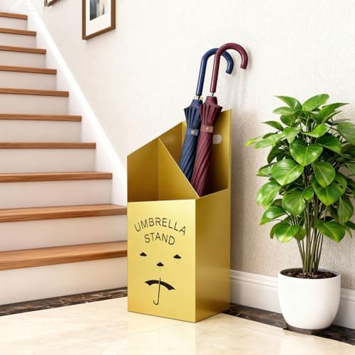 9.84" D x 7.87" W x 23.62" H Detachable Base Umbrella Stand - Elegant Raindrop Design, Water Collection Tray, Gold/Black Finish, Durable Home & Office Organizer - Image 2